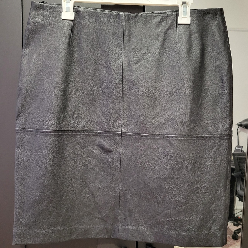 Newport News Real Leather Black Pencil Skirt